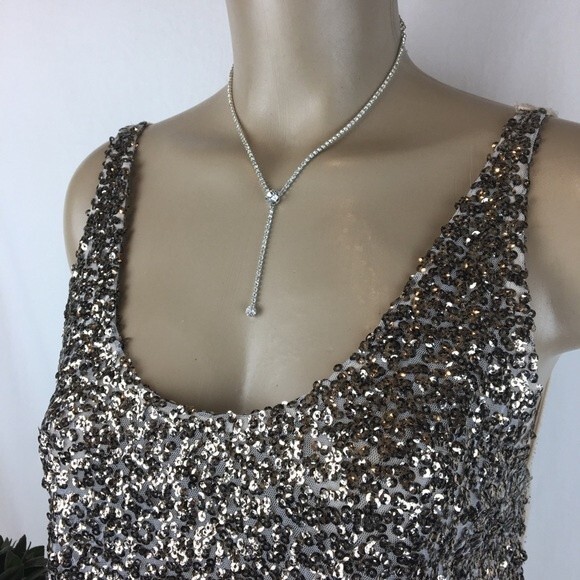 Decree Tan & Gold Sequins Embellished Tank Top M - Picture 4 of 7